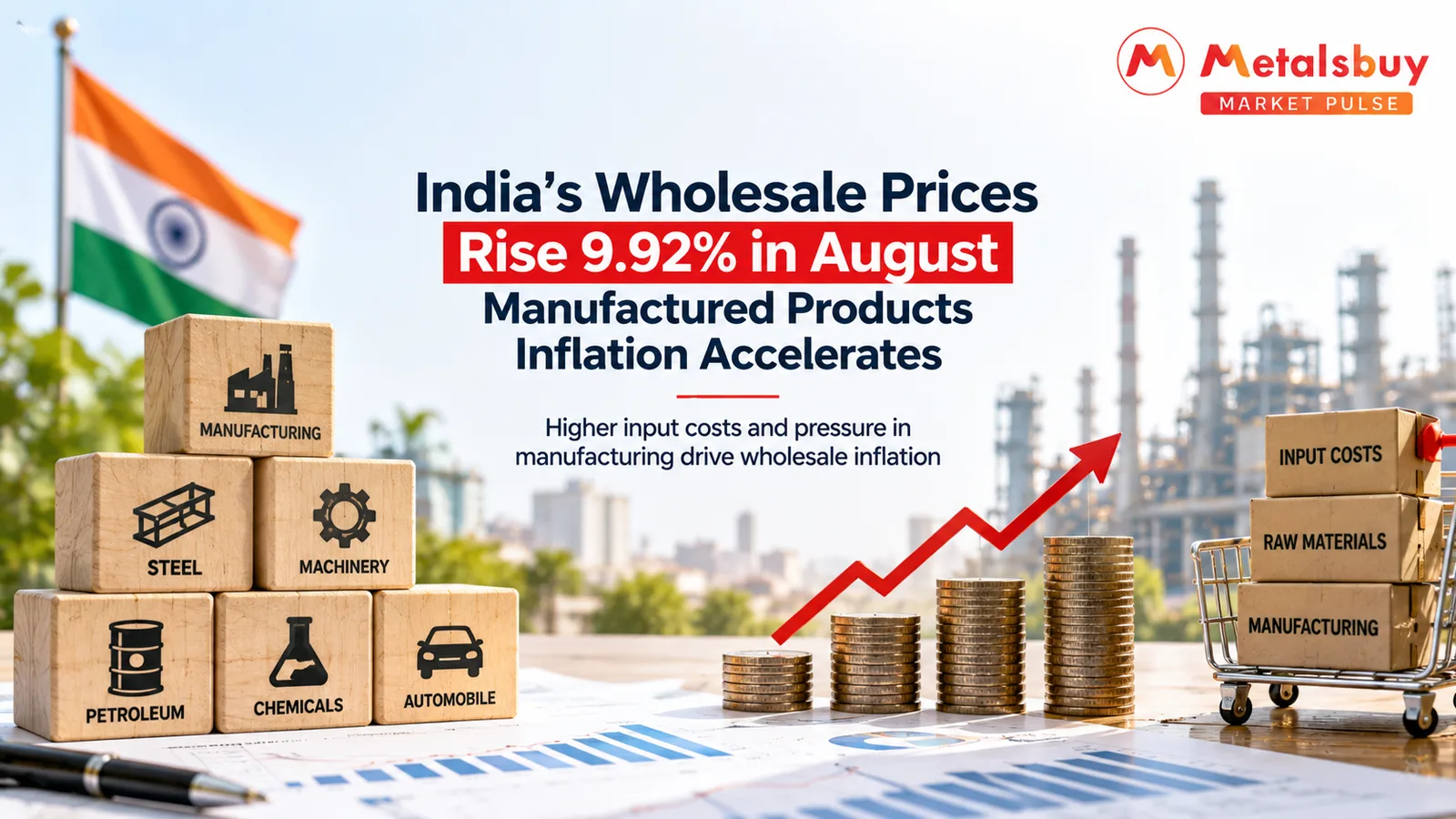 India’s Wholesale Prices Rise 9.92% in August; Manufactured Products Inflation Accelerates