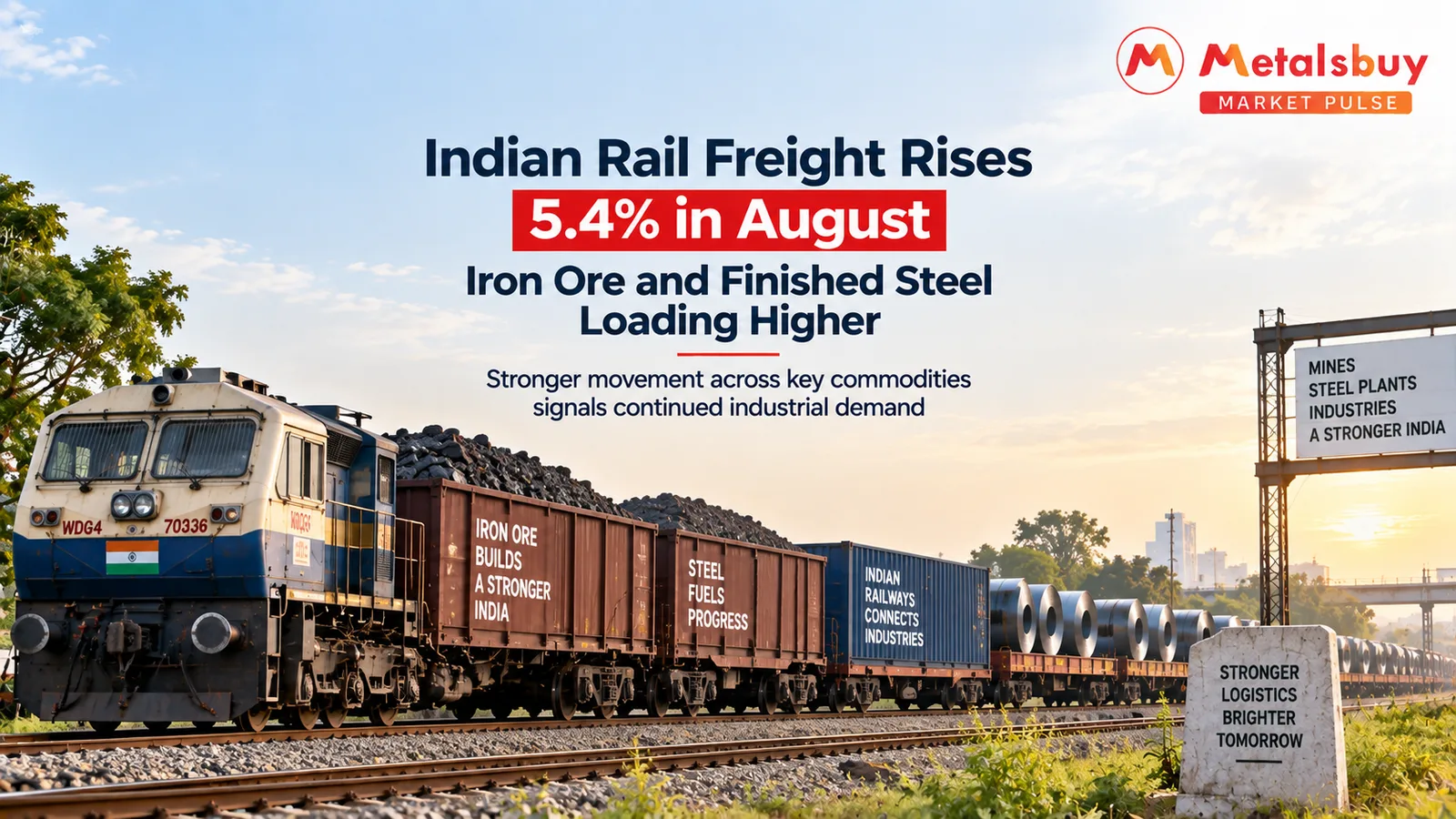 Indian Rail Freight Rises 5.4% in August, with Iron Ore and Finished Steel Loading Higher