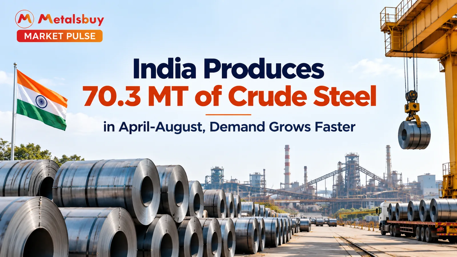 India Produces 70.3 MT of Crude Steel in April-August, Demand Grows Faster